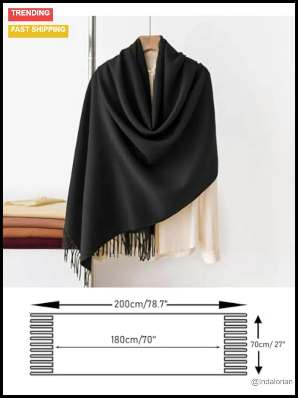 Soft Cashmere-Feel Fringe Wrap Pashmina Shawl for Women